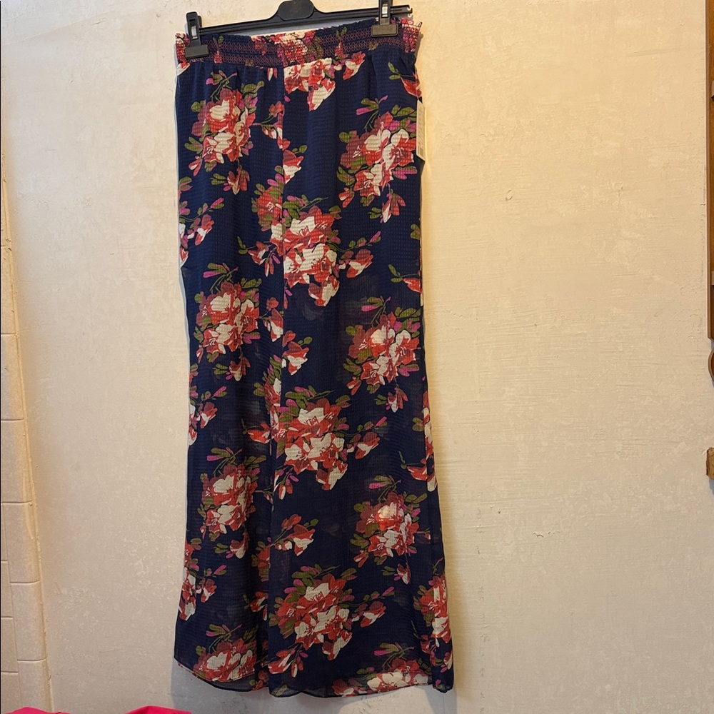 NWT Anthropologie Navy Floral Sheer Pants Size L